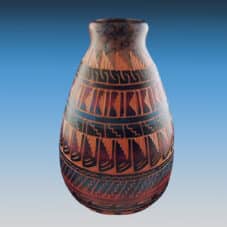 Dee Nelson Navajo Red Clay Etched Horsehair Pottery Vase