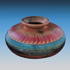 Hand-Etched Fine Navajo Red-Clay Horsehair Pot